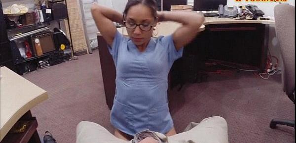  Nurse in glasses pawns her twat and fucked in the backroom